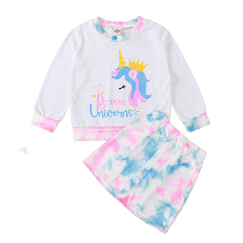 Ensemble licorne pull & jupe couleurs dégradées fille