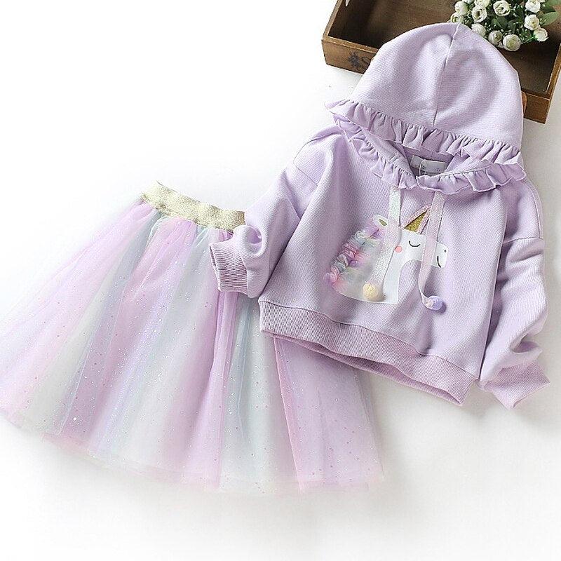 Ensemble licorne sweat à capuche et tutu pour fille