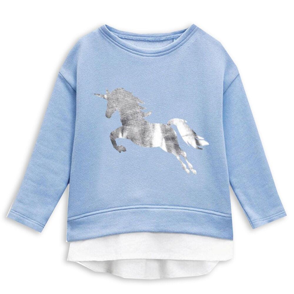 Ensemble sweat bleu licorne argenté & legging Fille