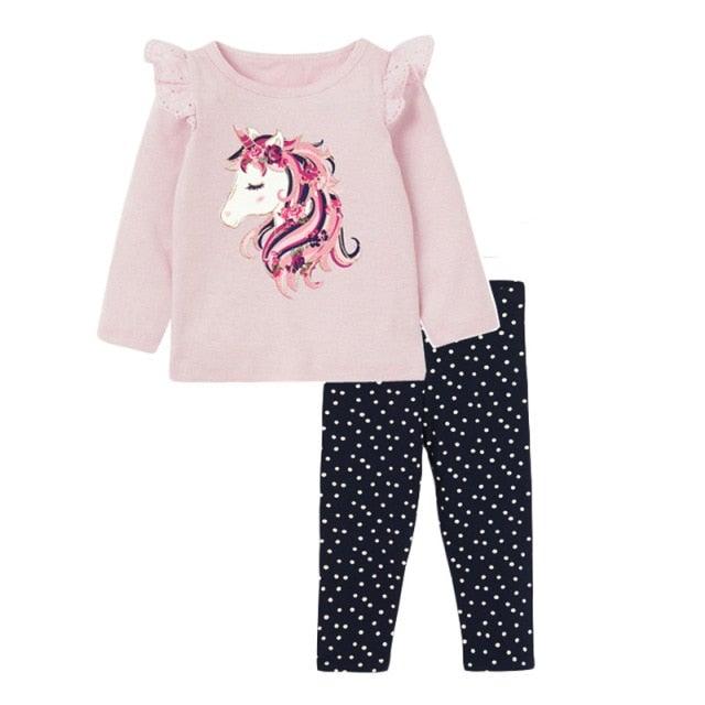 Ensemble licorne sweat rose volants fantaisies & pantalon fille