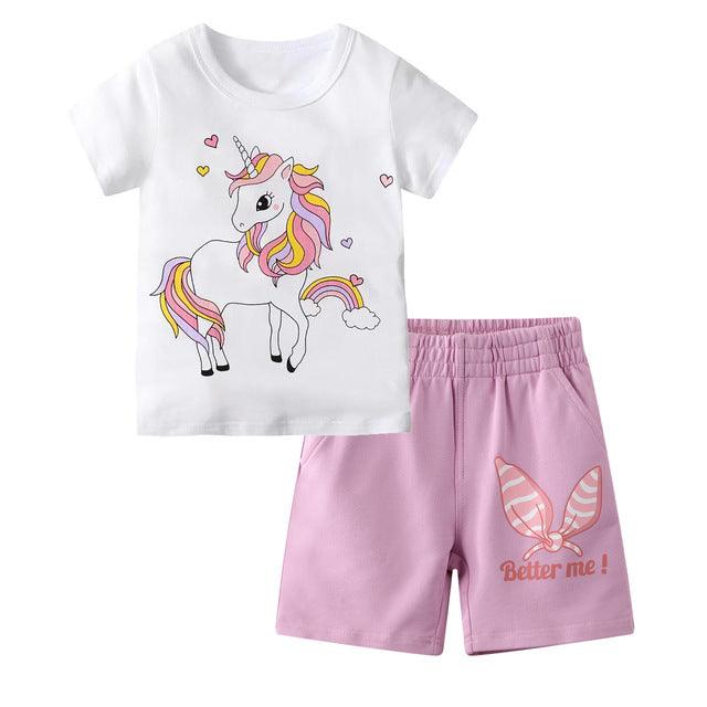 Ensemble licorne t-shirt & short fille rose