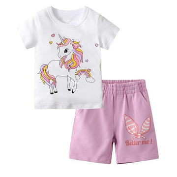Ensemble licorne t-shirt & short fille rose
