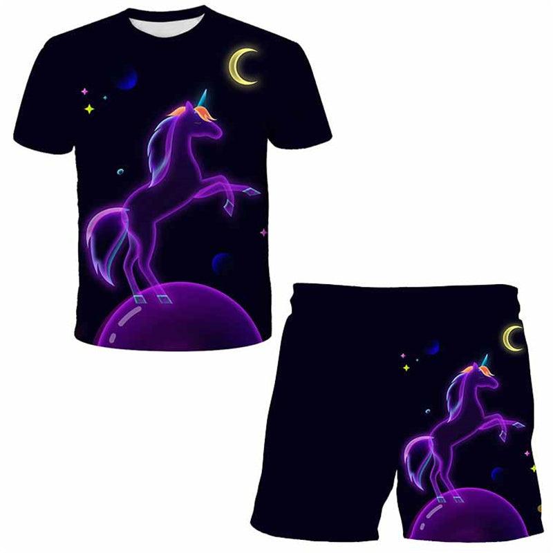 Ensemble noir licorne t-shirt et short enfants 