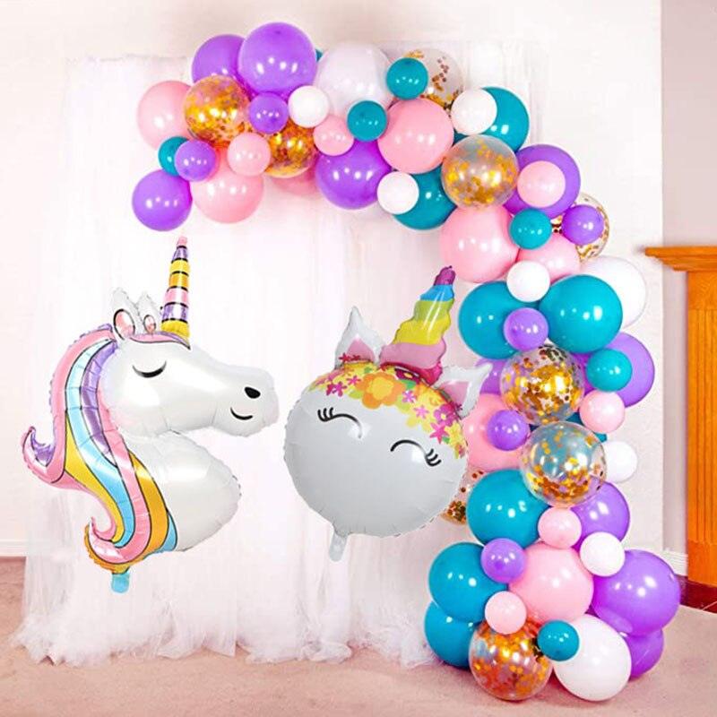 Guirlande de grands ballons licornes multicolores en arc pour anniversaire
