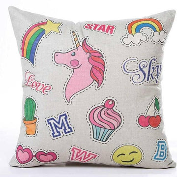 Housse de Coussin<br> Dessins Licorne et Objets - Une Licorne