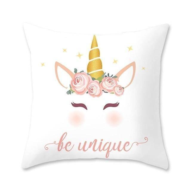 Housse de Coussin<br> Licorne avec des Roses - Une Licorne