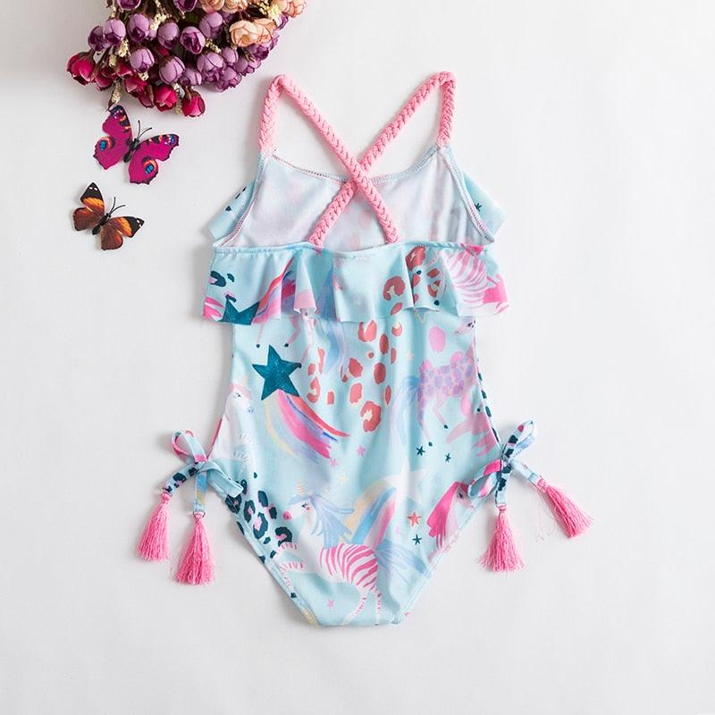 Maillot de bain licorne fille avec des bretelles à tresses