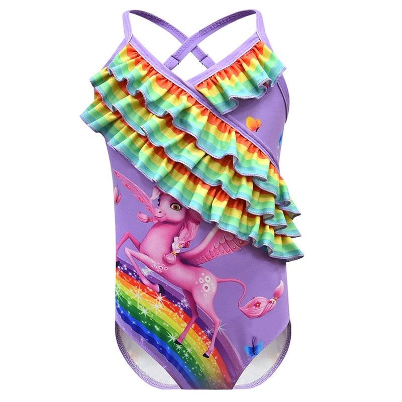 Maillot de bain licorne bretelles croisées et volants fantaisies