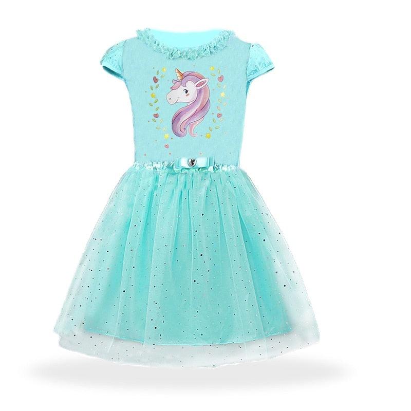 Robe déguisement licorne turquoise paillettes argentées