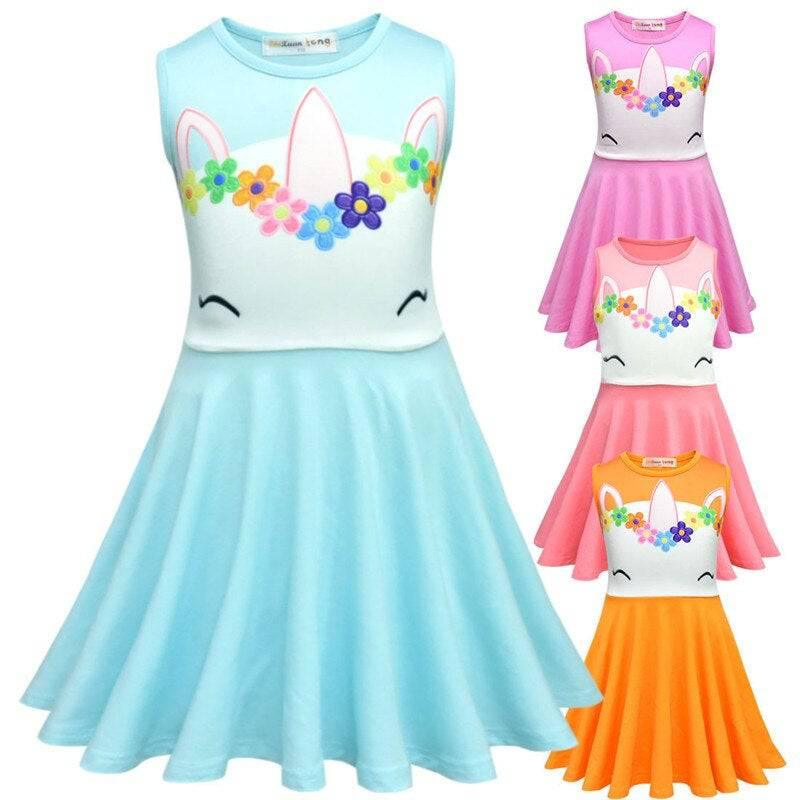 Robe Licorne Avec Une Couronne A Fleurs Fille - Licorne