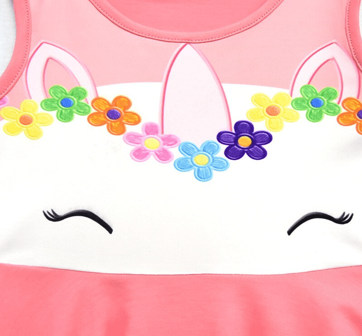 Robe Licorne Avec Une Couronne A Fleurs Fille - Licorne