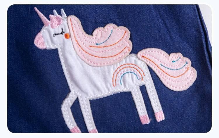 Robe Licorne En Jean Manches Trois Quart Fille - Licorne