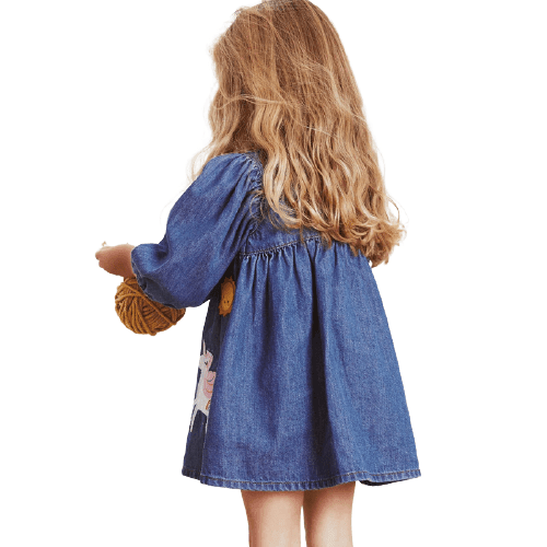 Robe Licorne En Jean Manches Trois Quart Fille - Licorne