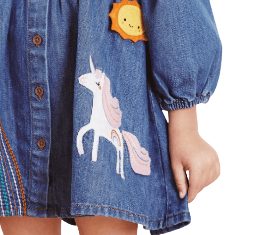 Robe Licorne En Jean Manches Trois Quart Fille - Licorne