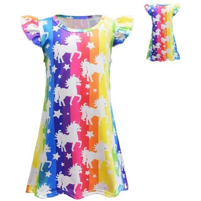 Robe Licorne Fille Arc-en-ciel Fluorescente - Une Licorne