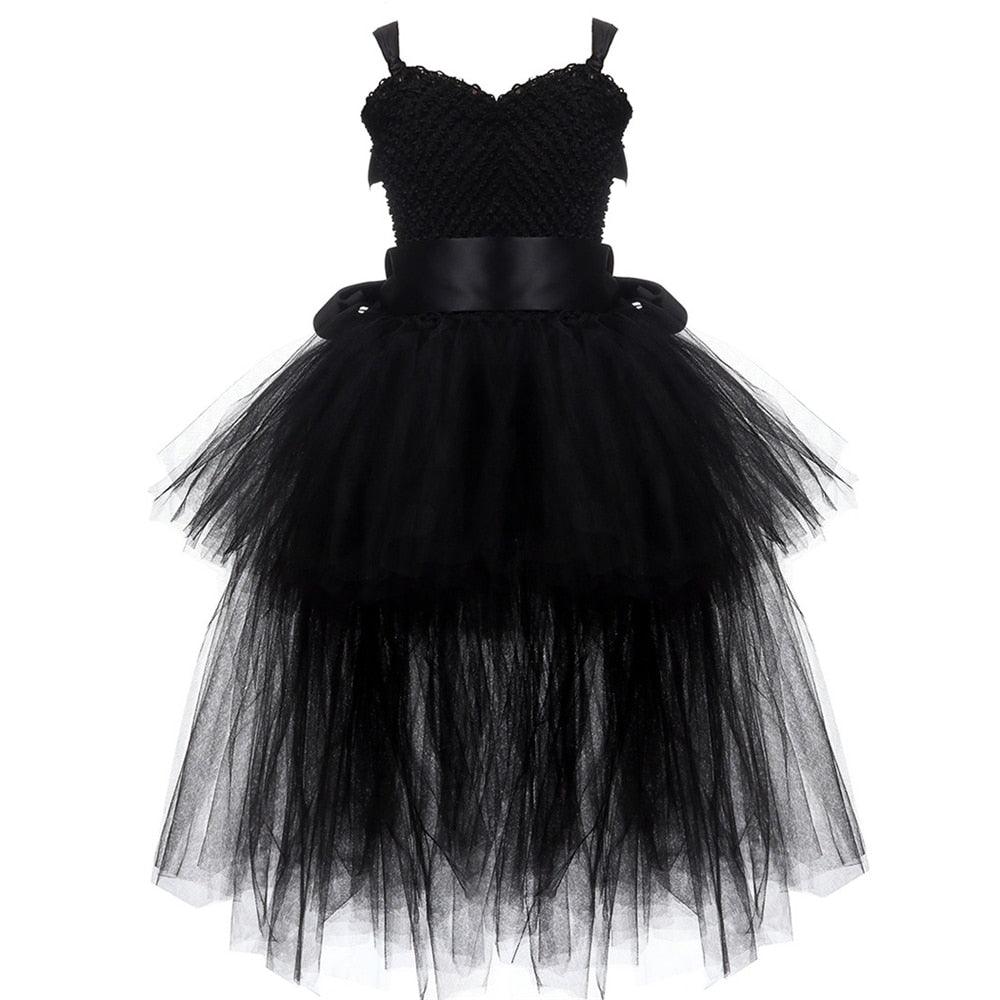Robe licorne Halloween fille avec serre-tête licorne et ailes noirs
