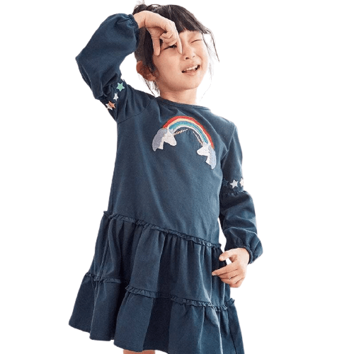 Robe licorne bleue manches bouffantes