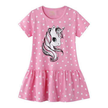 Robe Licorne Rose à Pois Blancs - Une Licorne