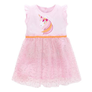 Robe Licorne Rose Poudrée Paillettes Argentées - Une Licorne