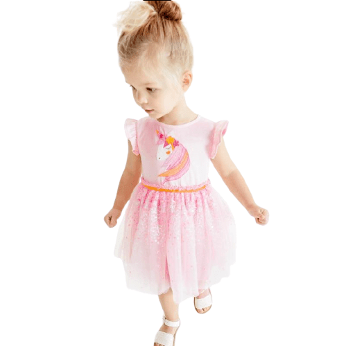 Robe Licorne Rose Poudrée Paillettes Argentées - Une Licorne