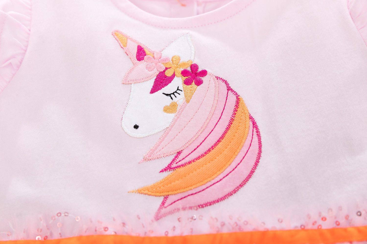 Robe Licorne Rose Poudrée Paillettes Argentées - Une Licorne