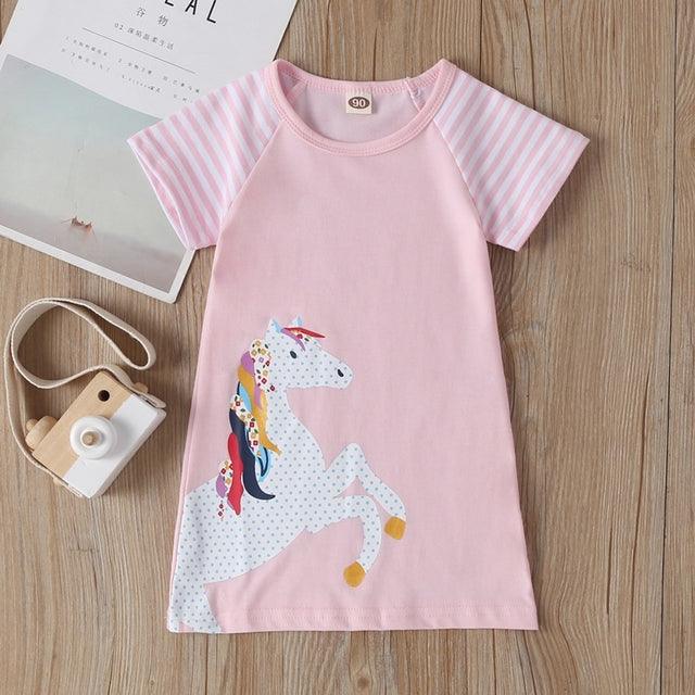 Robe Motif Licorne Fille rose