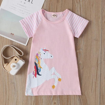 Robe Motif Licorne Fille rose