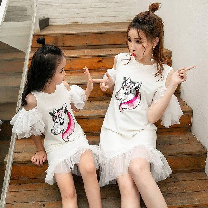 Robes Licorne Assorties Mère Fille A Volants Fantaisies - Licorne