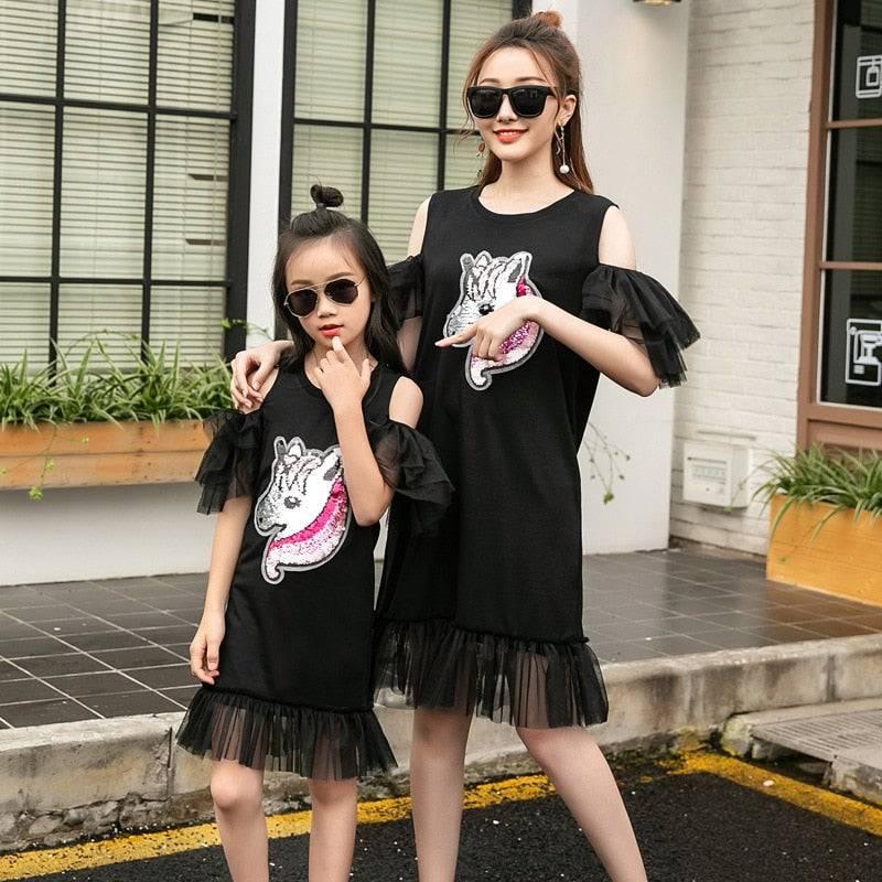 Robes Licorne Assorties Mère Fille A Volants Fantaisies - Licorne