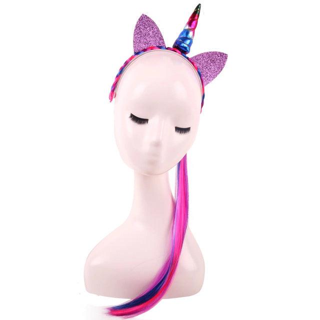 Serre-tête licorne avec faux cheveux