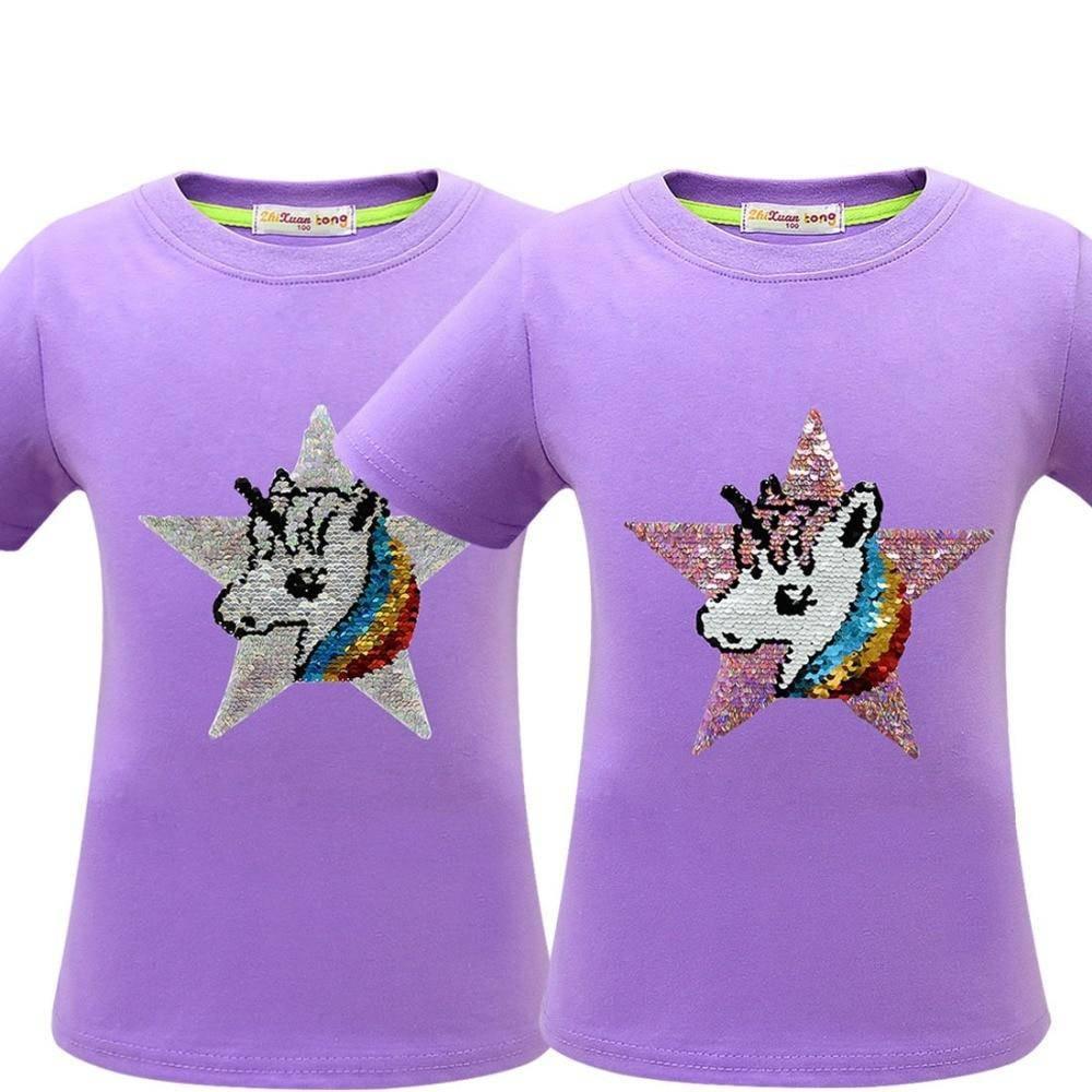 T-shirt Licorne Sequins Fille - Une Licorne