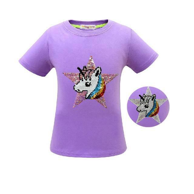 T-shirt Licorne Sequins Fille - Une Licorne