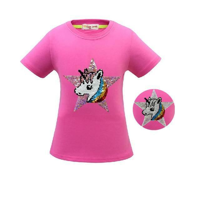 T-shirt Licorne Sequins Fille - Une Licorne