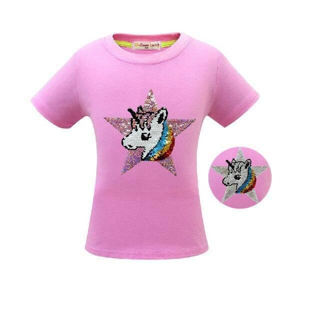 T-shirt Licorne Sequins Fille - Une Licorne