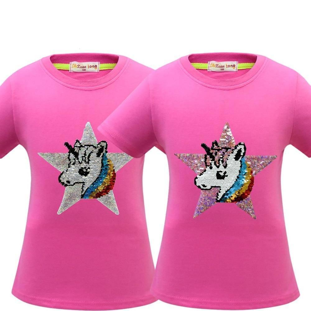 T-shirt Licorne Sequins Fille - Une Licorne