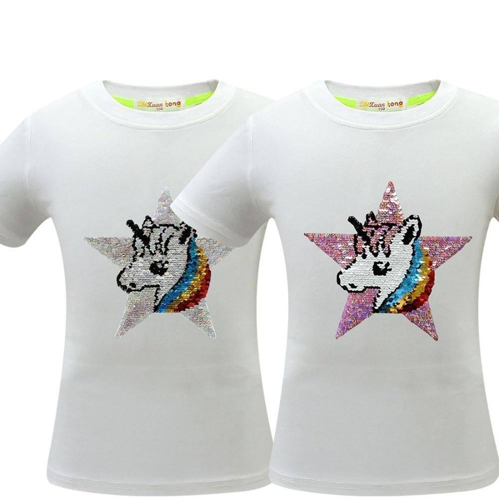 T-shirt Licorne Sequins Fille - Une Licorne