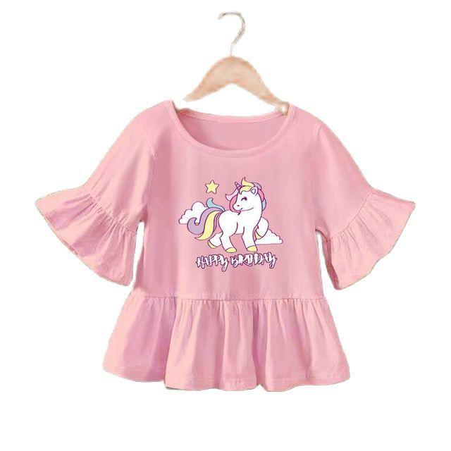 Top licorne anniversaire rose fille 