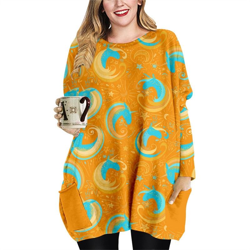 Tunique licorne large femme jaune